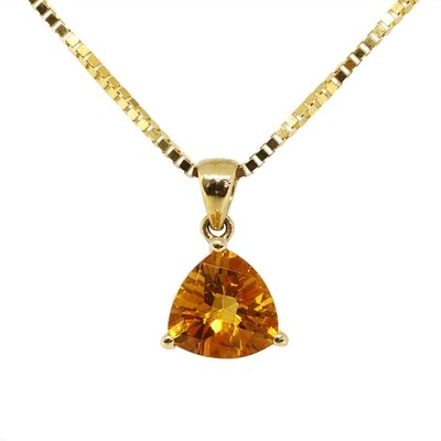 14KT Yellow Gold Trillion Citrine Solitaire Necklace