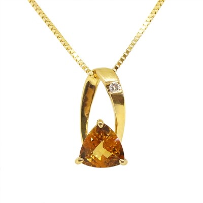 14KT Yellow Gold Trillion Citrine Diamond Open Loop Necklace