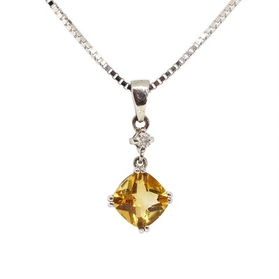 14KT White Gold Square Citrine Diamond Accent Necklace