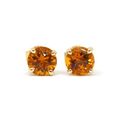 14KT Yellow Gold Round Citrine Stud Earrings