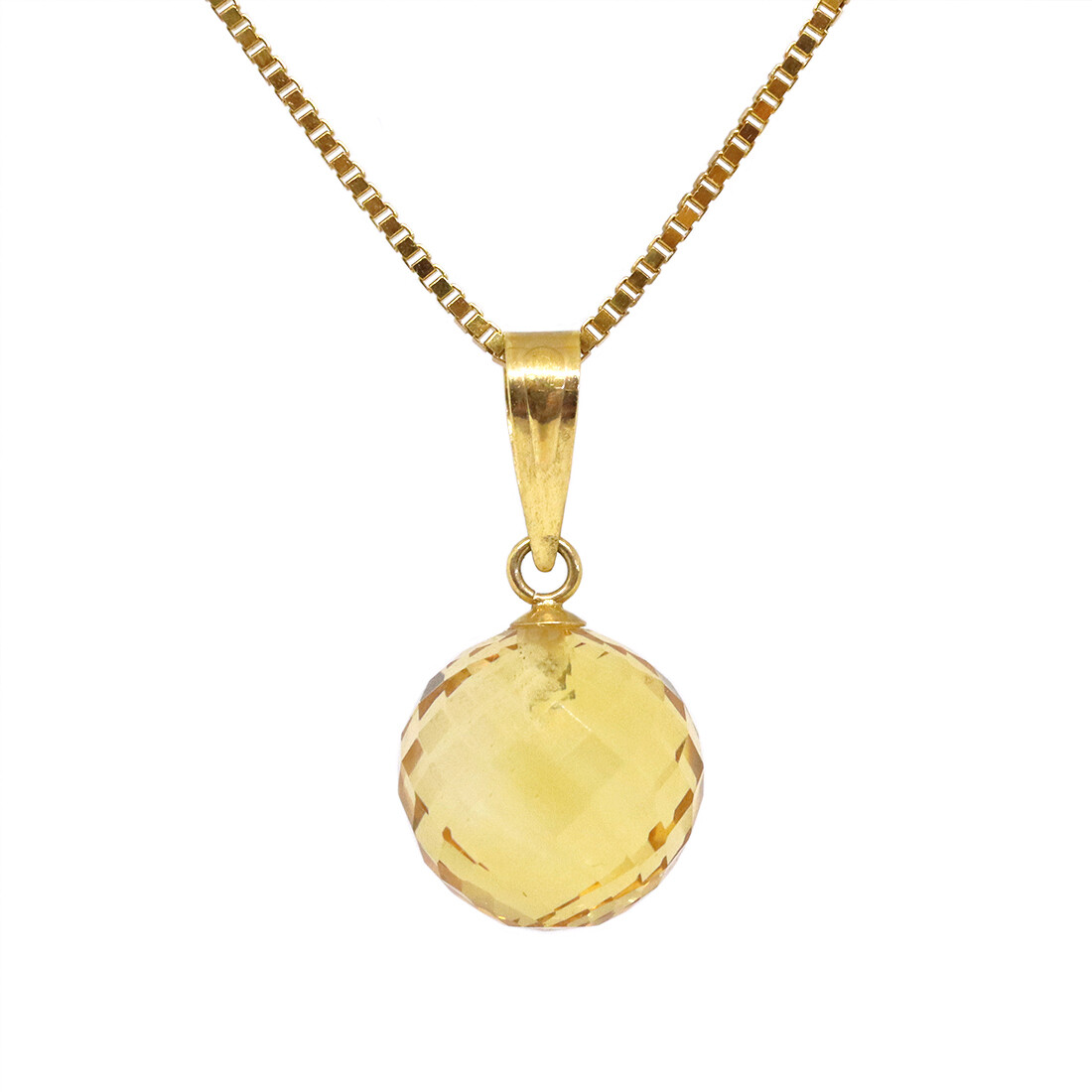 14KT Yellow Gold Checkered Citrine Ball Necklace