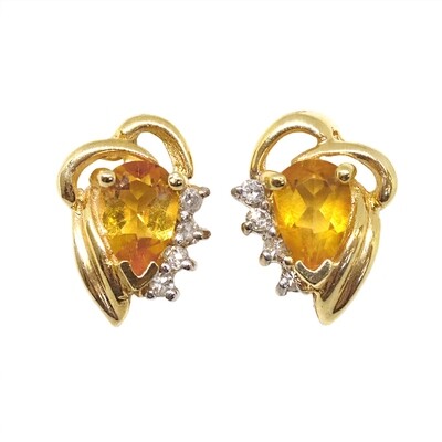 14KT Yellow Gold Pear Citrine Diamond Stud Earrings