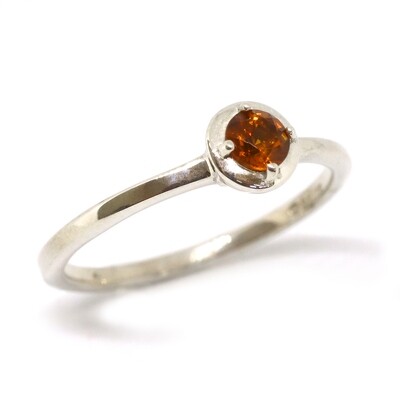 Silver Round Fire Citrine Stackable Ring