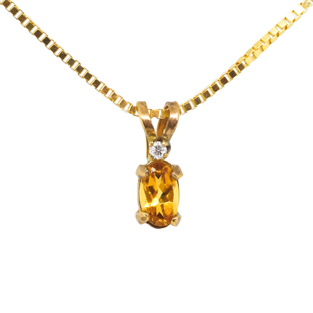 14KT Yellow Gold Oval Citrine Diamond Accent Necklace