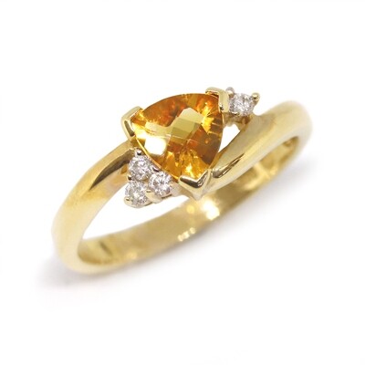 14KT Yellow Gold Trillion Citrine Diamond Accent Ring