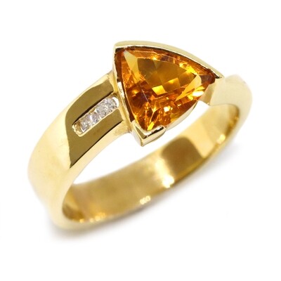 14KT Yellow Gold Trillion Citrine and Diamond Accent Ring