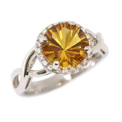 14KT White Gold Round Citrine Diamond Halo Ring