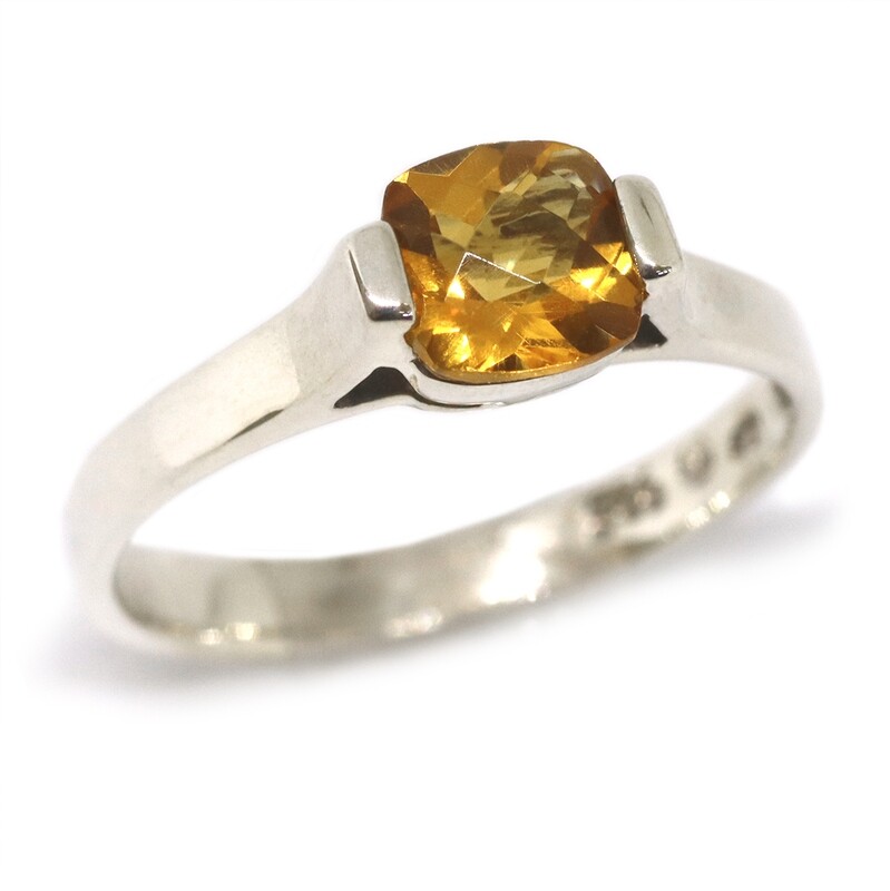 Silver Cushion Citrine Ring
