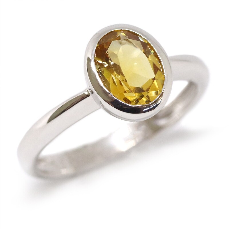 Silver Oval Citrine Ring