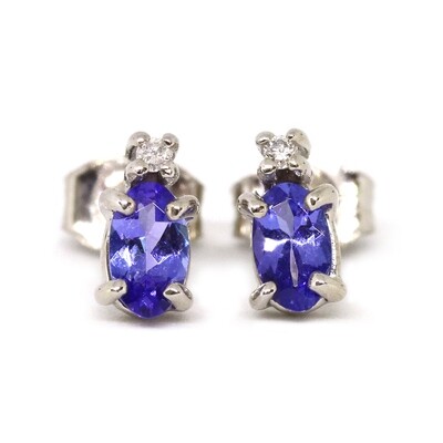 14KT White Gold Oval Tanzanite and Diamond Accent Stud Earrings