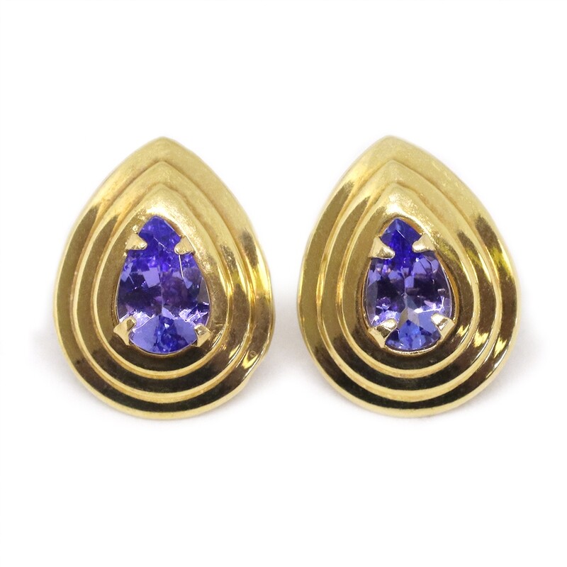 14KT Yellow Gold Pear Tanzanite Stud Earrings