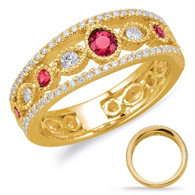 14KT Yellow Gold Round Ruby and Diamond Ring