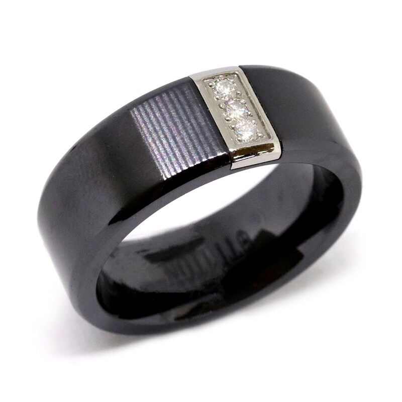 Triton Black Tungsten Three Diamond Band Triton Black Tungsten Three Diamond Band