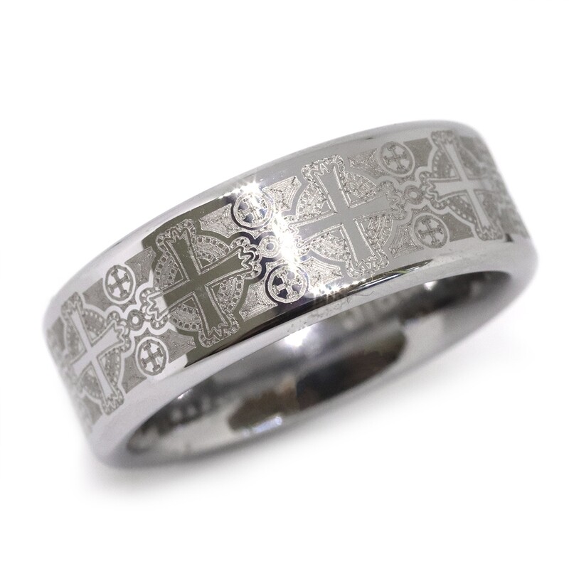 Triton Tungsten Etched Cross Band Triton Tungsten Etched Cross Band