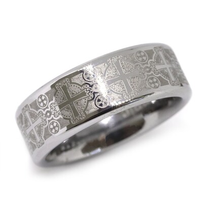Triton Tungsten Etched Cross Band