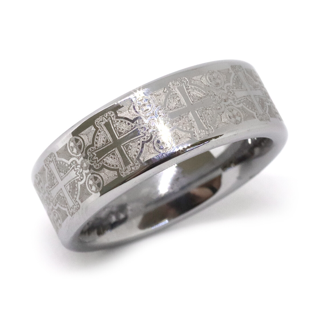 Triton Tungsten Etched Cross Band, Size: 9.75