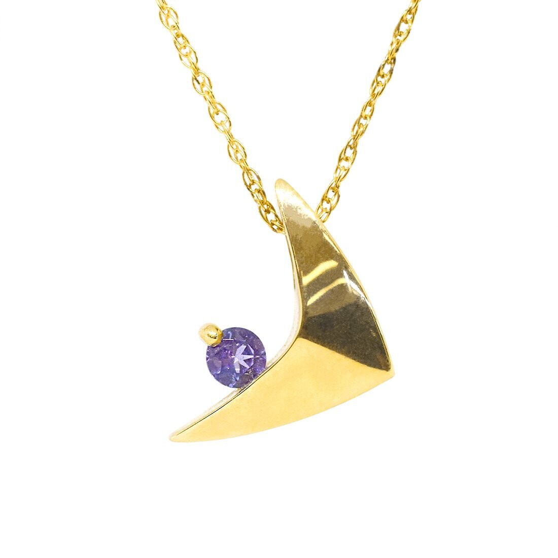 14KT Yellow Gold Round Tanzanite Modern Necklace