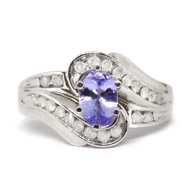 10KT White Gold Oval Tanzanite Double Diamond Ring
