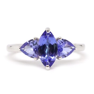 14KT White Gold Marquise and Trillion Tanzanite Ring