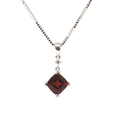 14KT White Gold Square Garnet Diamond Accent Necklace