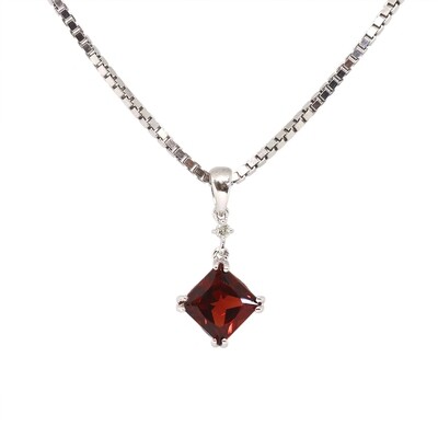 Silver Square Garnet Diamond Accent Necklace
