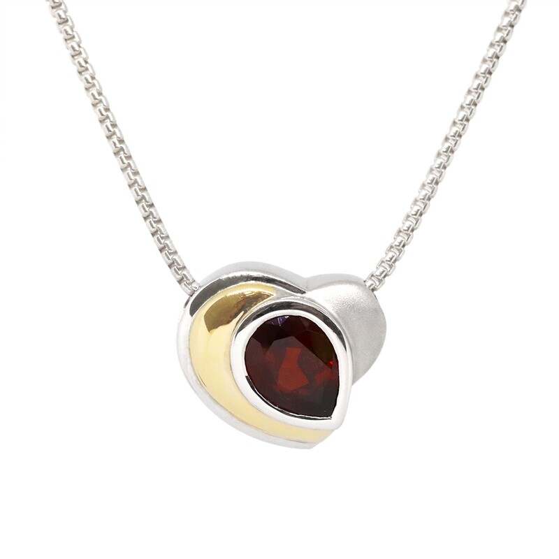Silver TwoTone Pear Garnet Necklace
