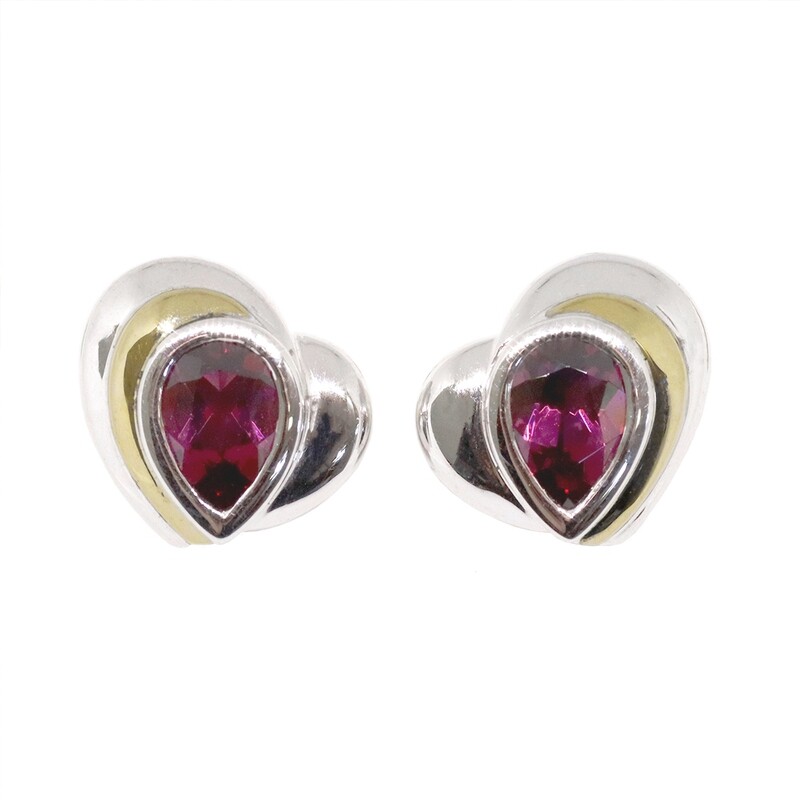 Silver TwoTone Pear Garnet Earrings