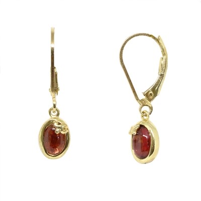 Silver Gold-Plated Oval Cabochon Garnet Leverback Earrings