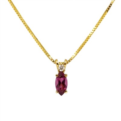 14KT Yellow Gold Marquise Rhodolite Garnet and Diamond Accent Necklace