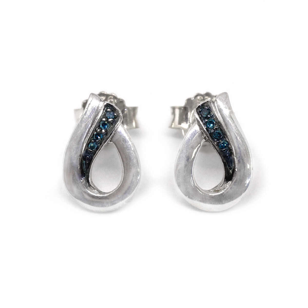 Silver Blue Diamond Swirl Earrings