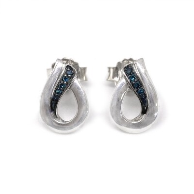 Silver Blue Diamond Swirl Earrings