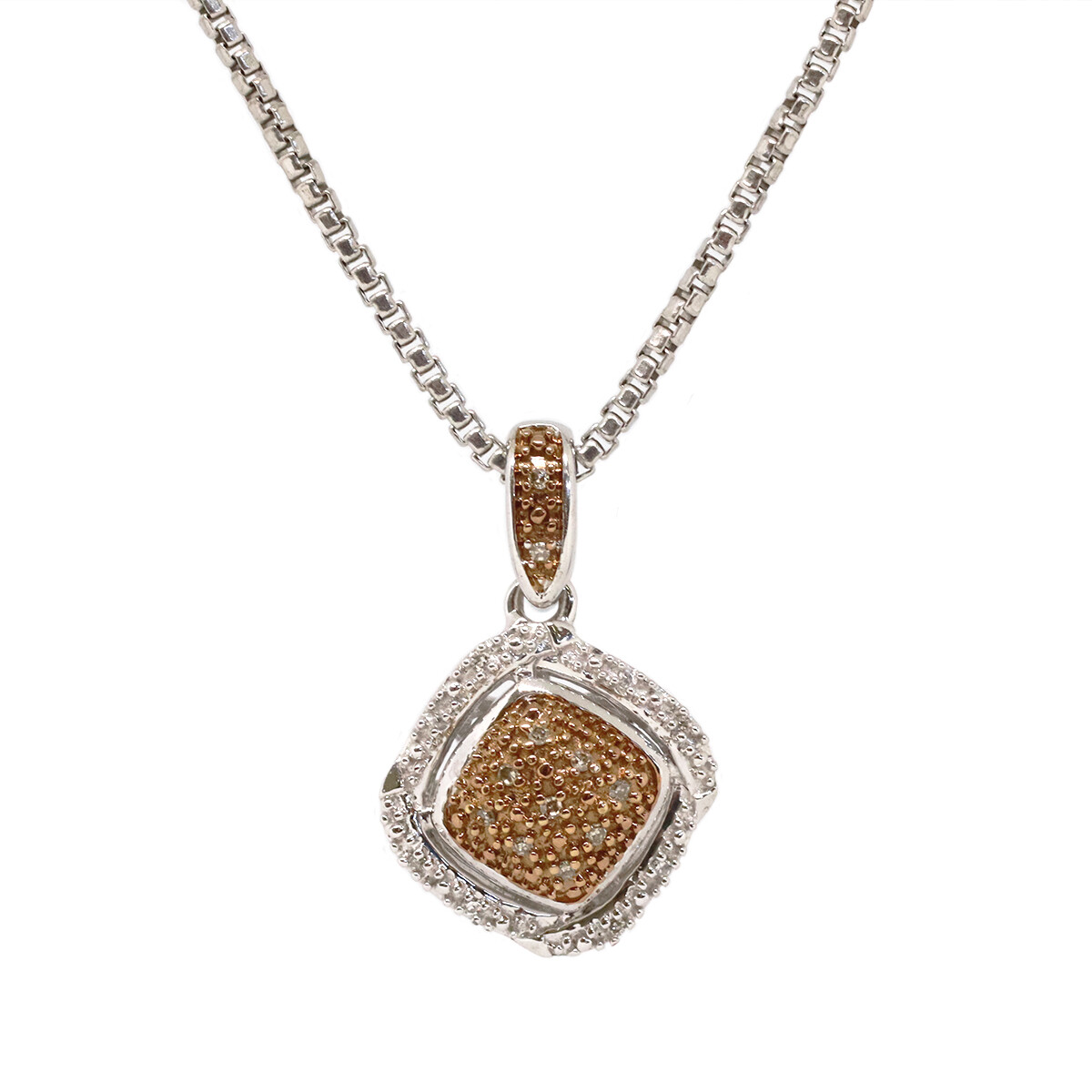 Silver Square Chocolate and White Diamond Necklace