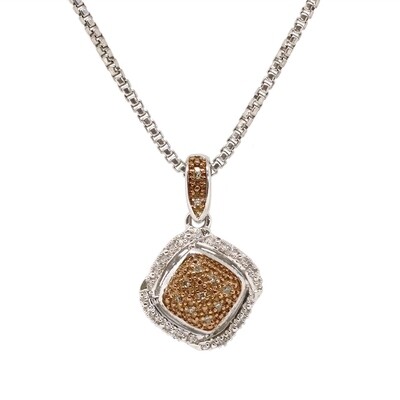 Silver Square Chocolate and White Diamond Necklace