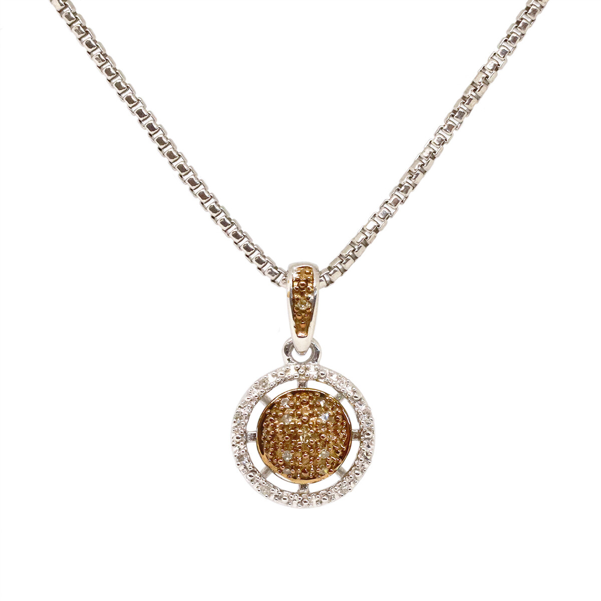 Silver White and Chocolate Diamond Circle Necklace