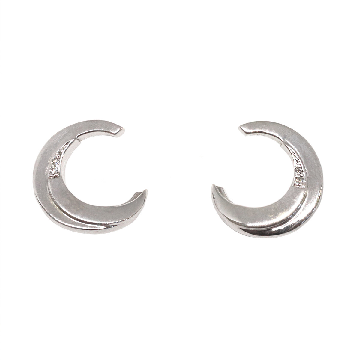 Silver Diamond Crescent Swirl Earrings
