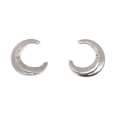 Silver Diamond Crescent Swirl Earrings