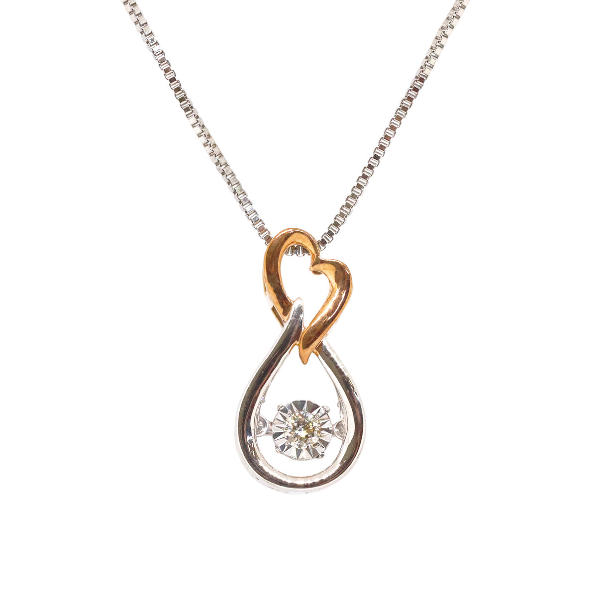 Silver TwoTone Shimmer Diamond Heart Necklace