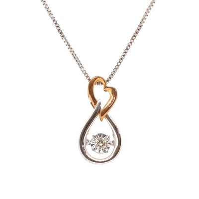 Silver TwoTone Shimmer Diamond Heart Necklace