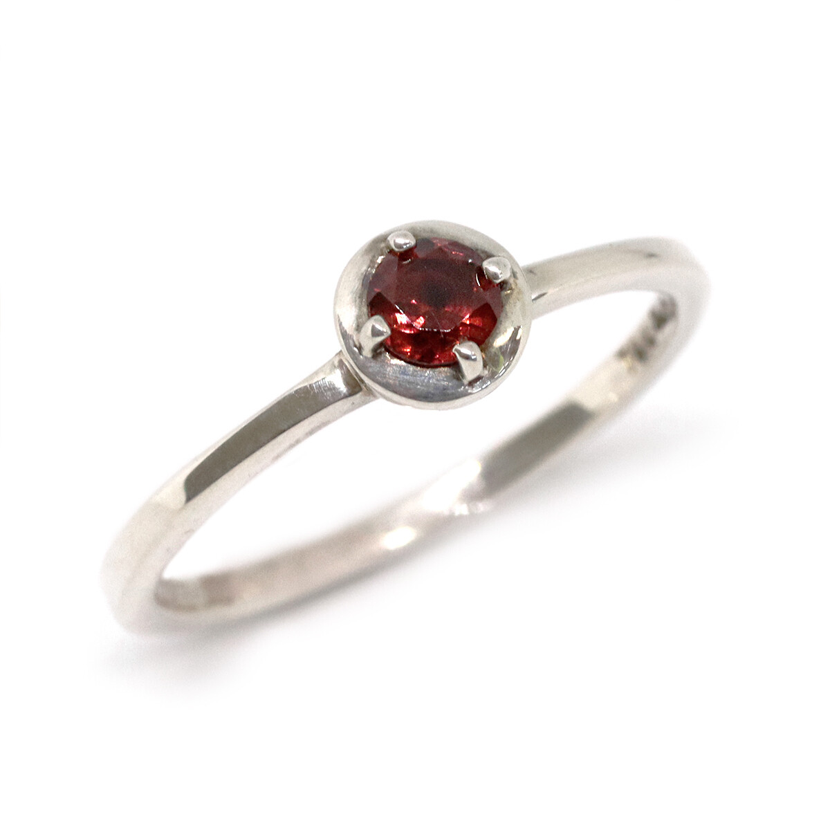 Silver Round Garnet Stackable Ring