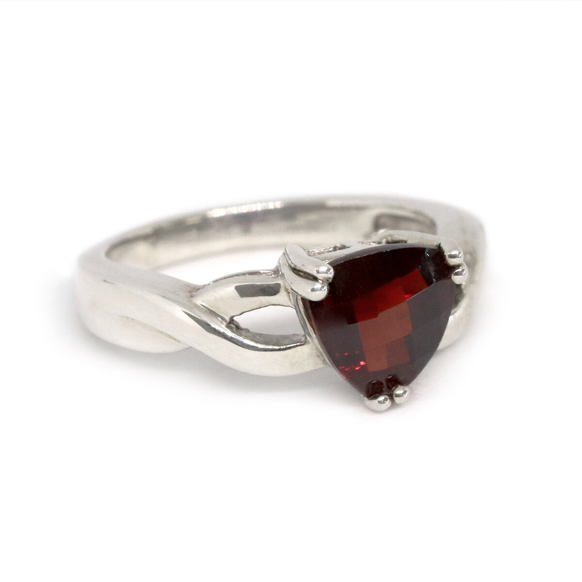 Silver Checkered Trillion Garnet Ring