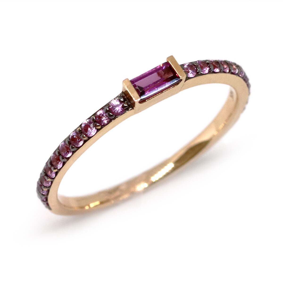 14KT Rose Gold Rhodolite Garnet Pink Sapphire Stackable Band