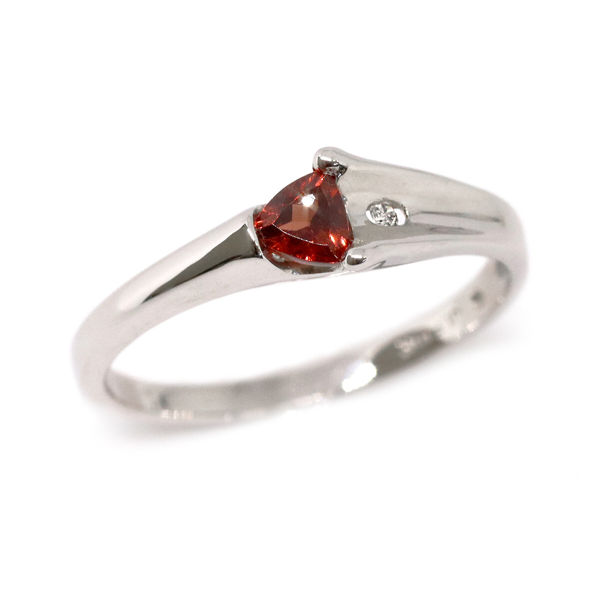 10KT White Gold Trillion Garnet Diamond Accent Ring