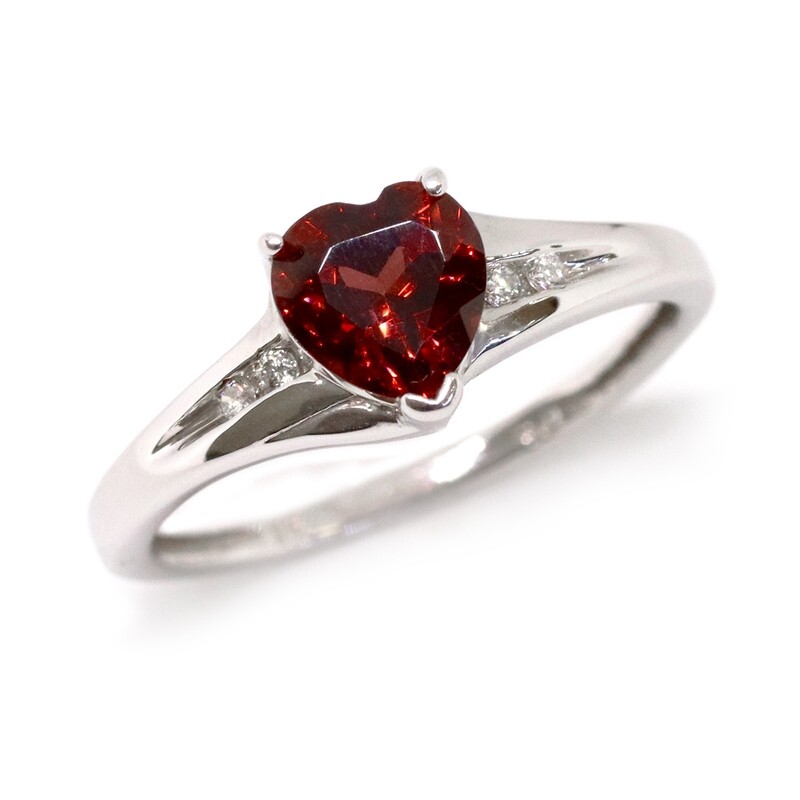 14KT White Gold Heart Garnet Diamond Accent Ring