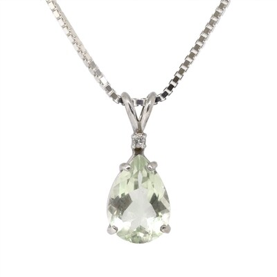 14KT White Gold Pear Green Amethyst Diamond Accent Necklace