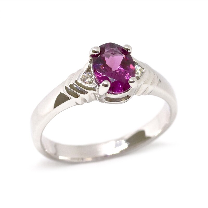14KT White Gold Oval Rhodolite Garnet Diamond Ring