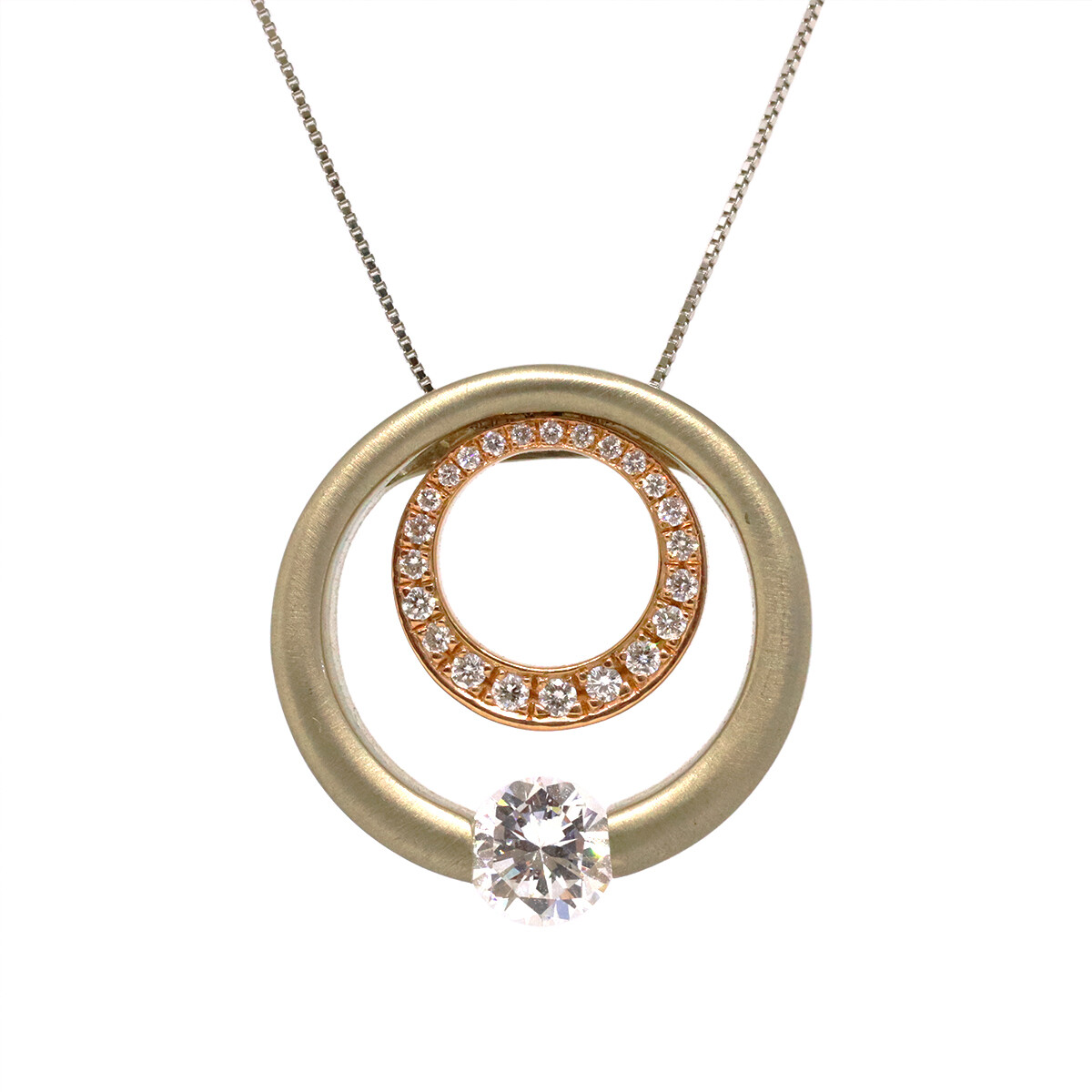 14KT TwoTone Cubic Zirconium Tension Diamond Circle Necklace