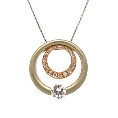 14KT TwoTone Cubic Zirconium Tension Diamond Circle Necklace