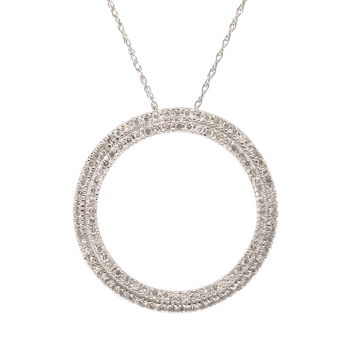 14KT White Gold Diamond Double Open Circle Necklace