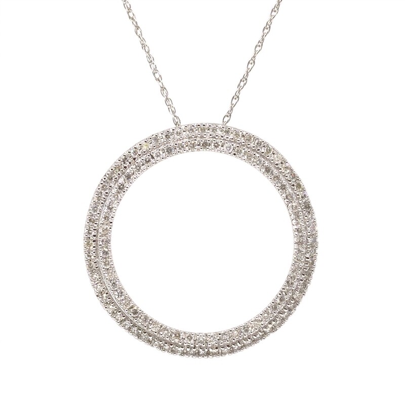 14KT White Gold Diamond Double Open Circle Necklace