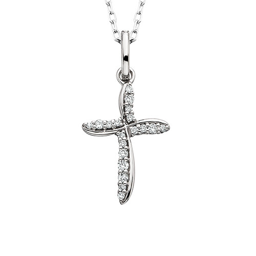 14KT White Gold Petite Diamond Cross Necklace